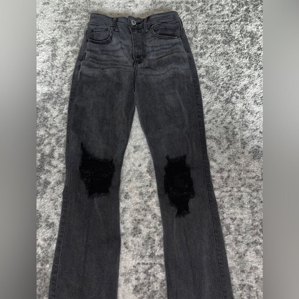 Hollister Ultra High Rise Skinny Ankle Jeans Black Ripped Knees Size: 0